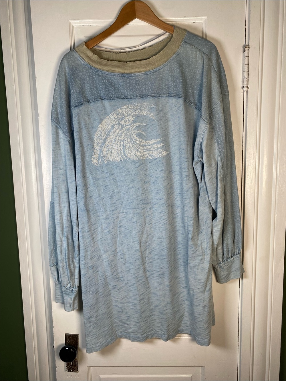 We The Free Light Blue Long Sleeve Tee with White Wave Motif